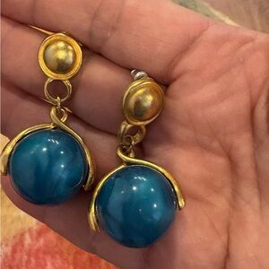 Elegant Gold and Blue Vintage Style Drop Earrings